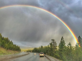 While driving from Sacramento to Reno, NV, mom and I saw the most spectacularly bright rainbow we'd ever seen.