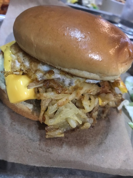 Thank you Omaha Tap House for a homemade veggie burger topped with hasbrowns, an egg, and cheese. And probably more calories than I usually eat in an entire day. #worthit